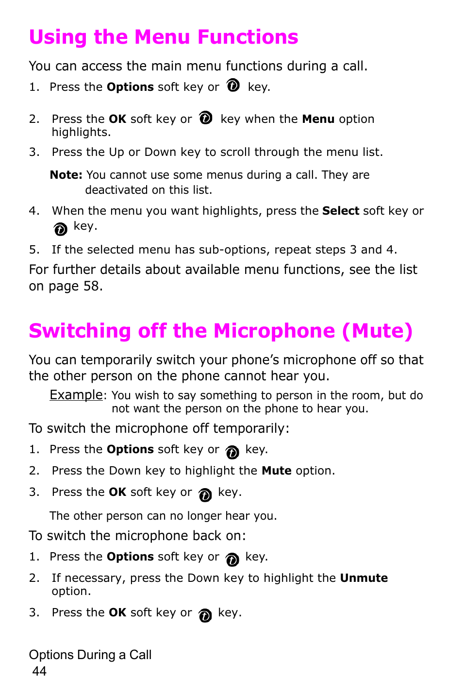 Using the menu functions, Switching off the microphone (mute) | Samsung SGH-P735MSATMB User Manual | Page 45 / 193