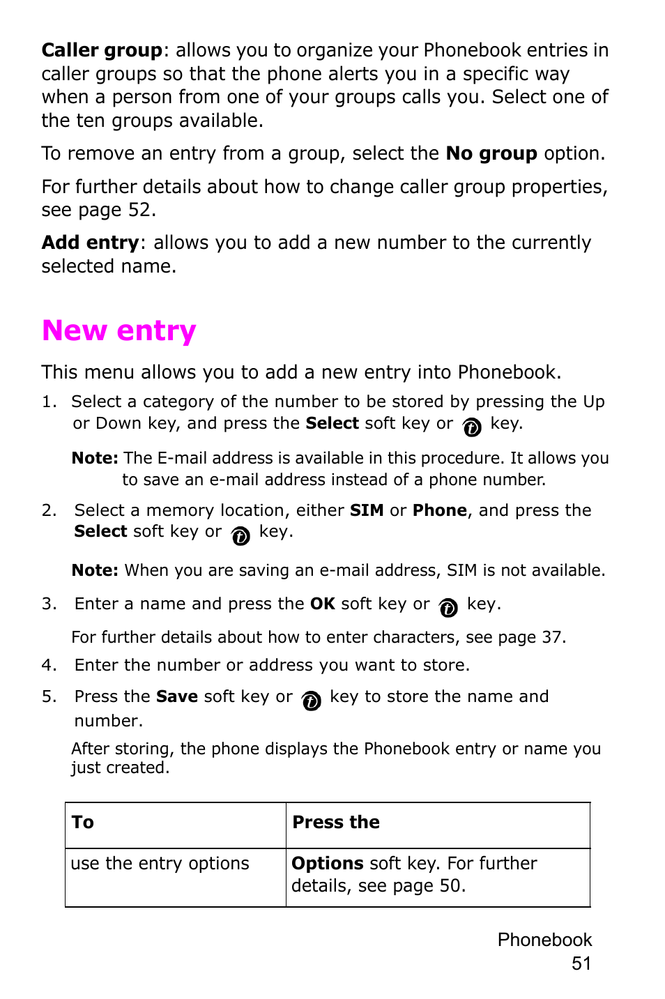 New entry | Samsung SGH-P735MSATMB User Manual | Page 52 / 193