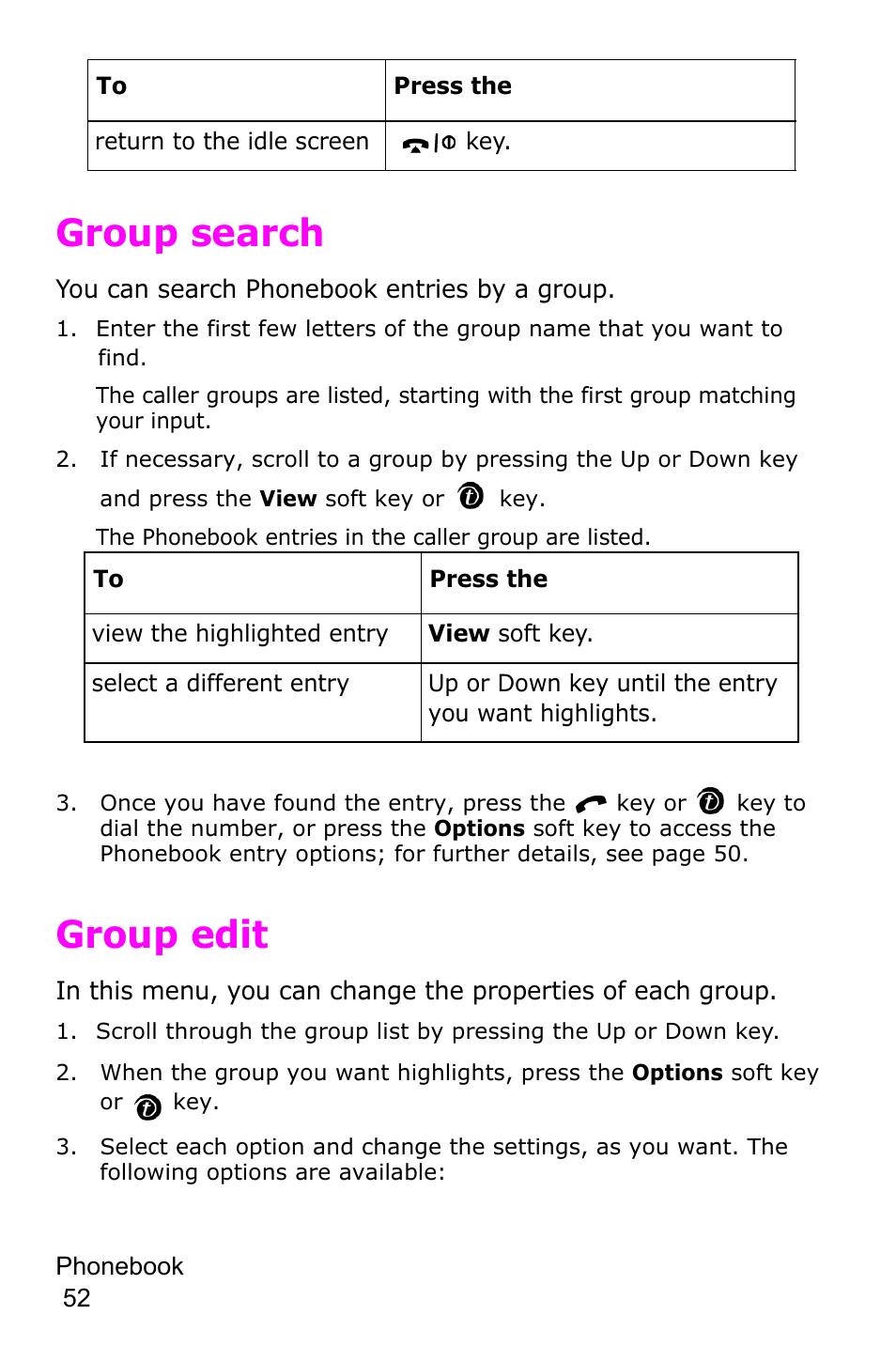 Group search, Group edit, Group search group edit | Samsung SGH-P735MSATMB User Manual | Page 53 / 193