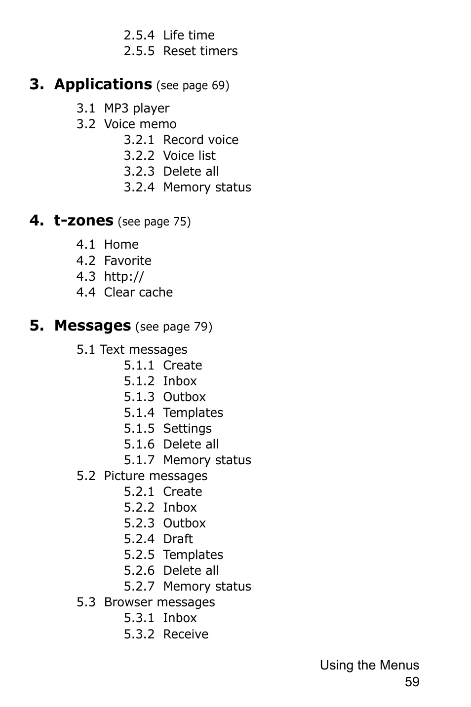 Applications, T-zones, Messages | Samsung SGH-P735MSATMB User Manual | Page 60 / 193