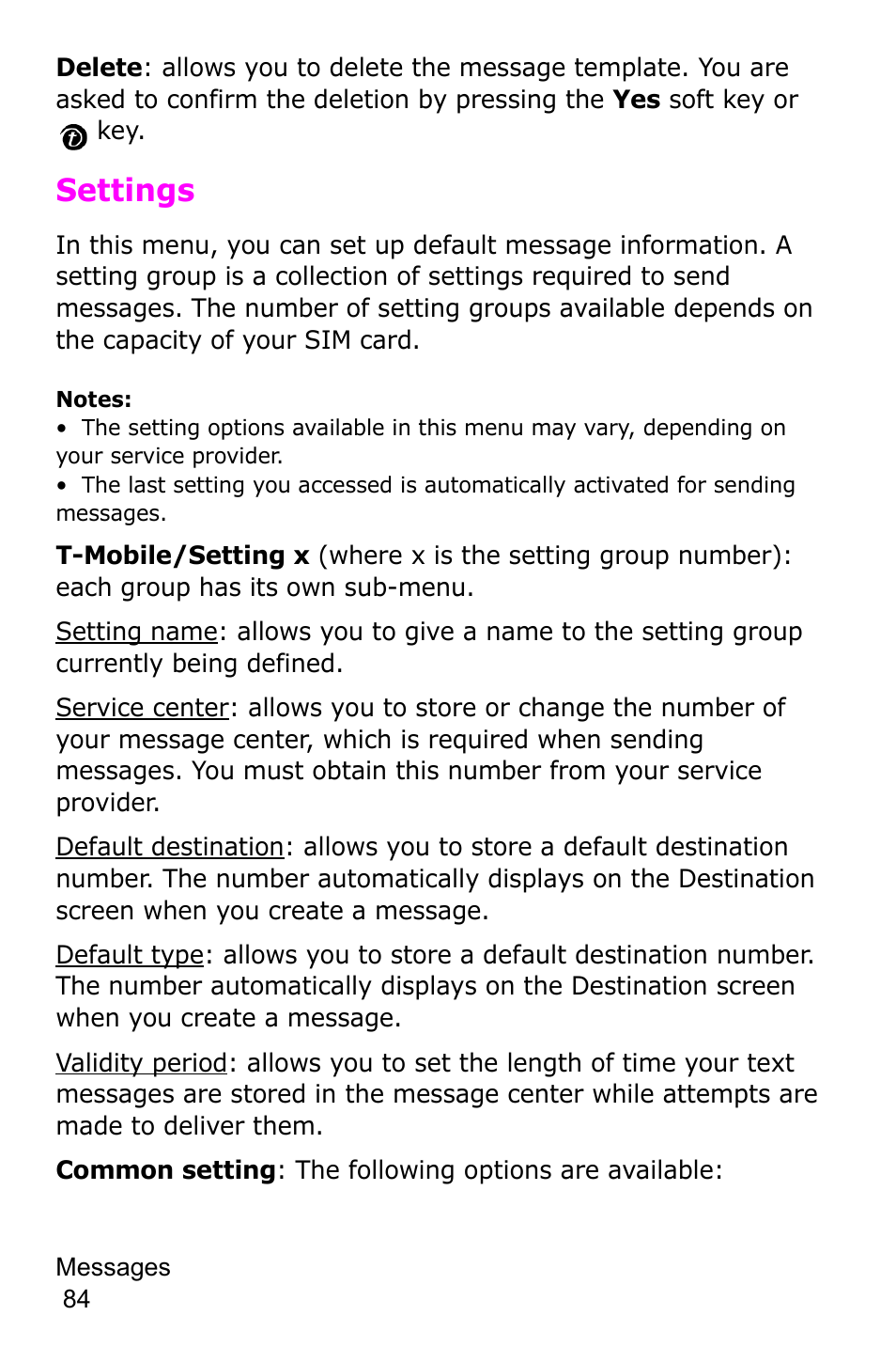 Settings | Samsung SGH-P735MSATMB User Manual | Page 85 / 193