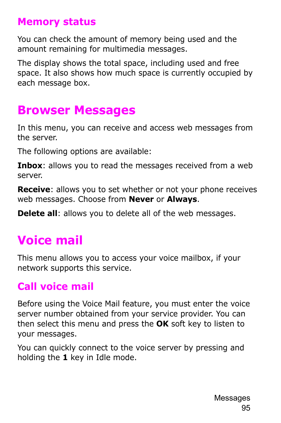 Browser messages, Voice mail, Browser messages voice mail | Samsung SGH-P735MSATMB User Manual | Page 96 / 193