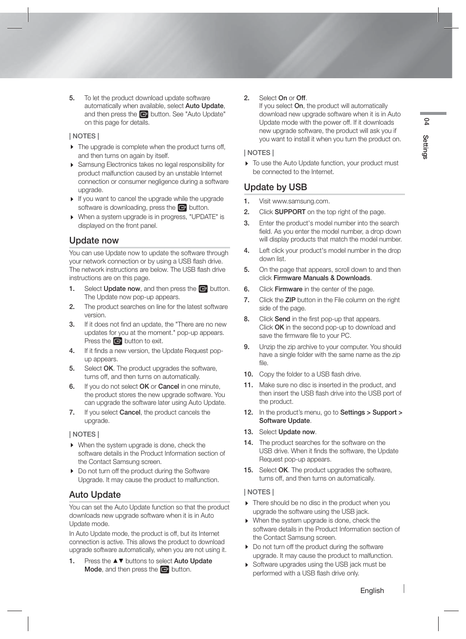 Media play, The all content screen, Playing commercial discs | Playing files on a usb device, Update now, Auto update, Update by usb | Samsung HT-F9730W-ZA User Manual | Page 29 / 61
