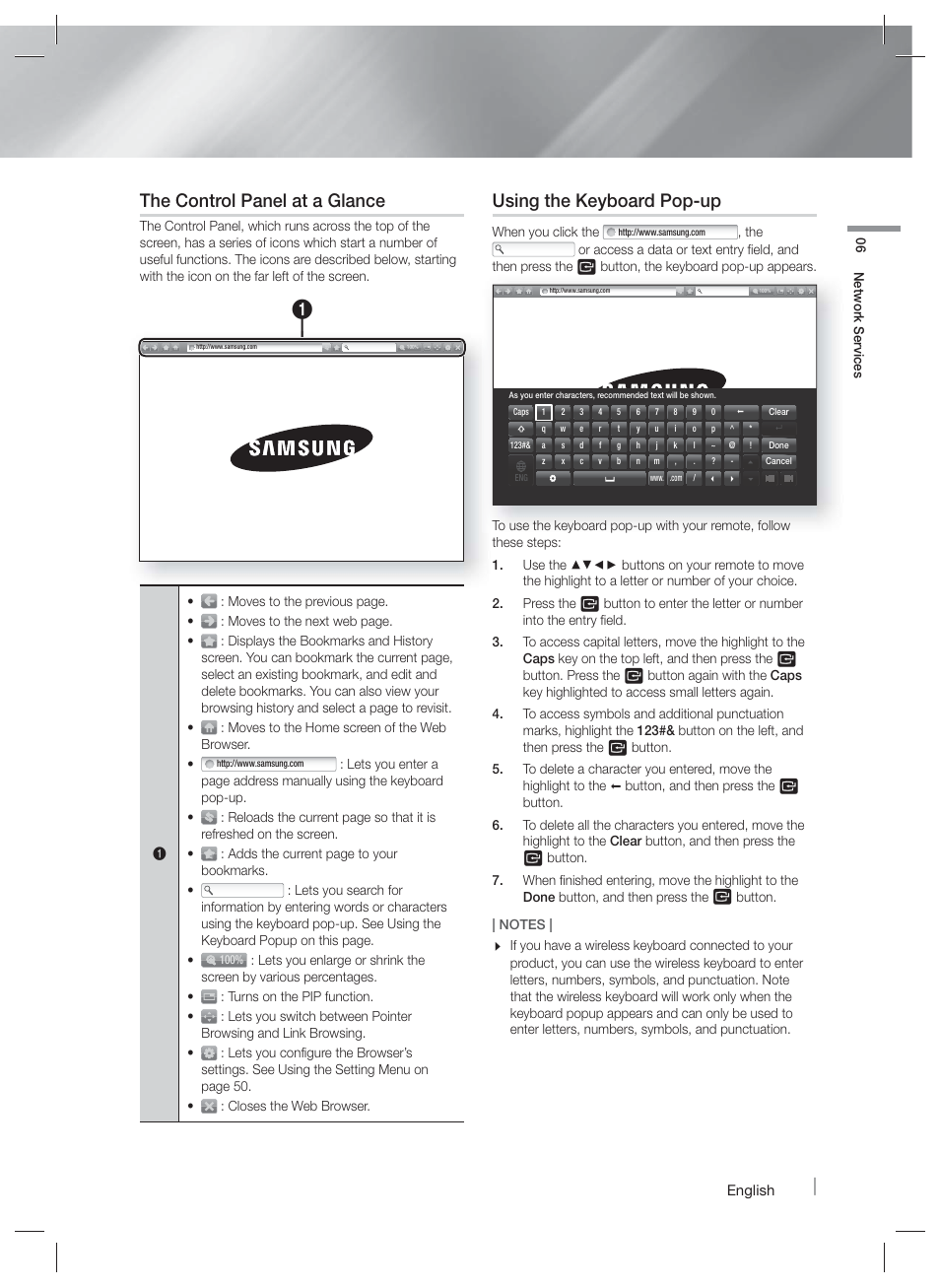 The control panel at a glance, Using the keyboard pop-up | Samsung HT-F9730W-ZA User Manual | Page 49 / 61
