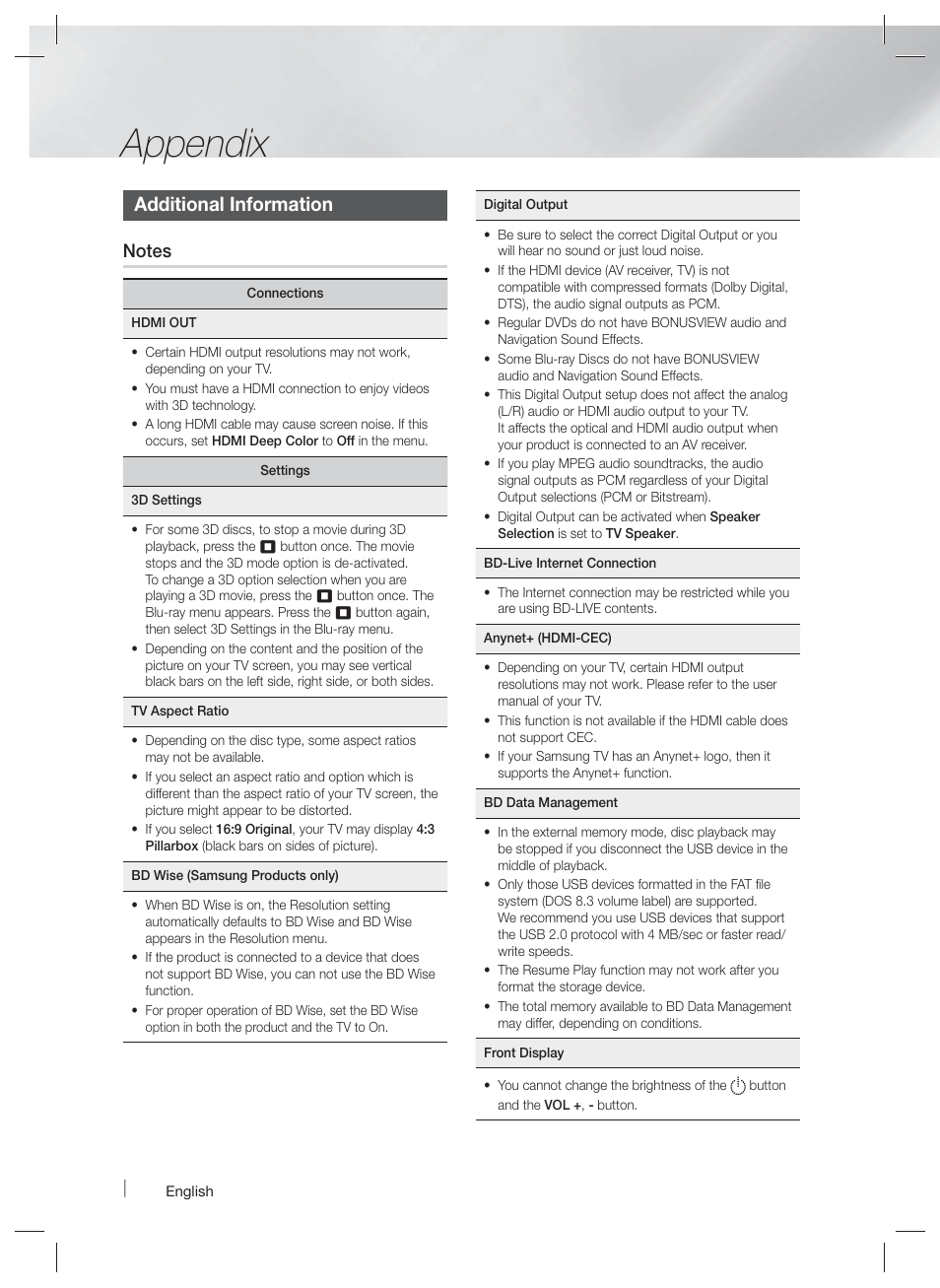 Appendix, Additional information | Samsung HT-F9730W-ZA User Manual | Page 52 / 61