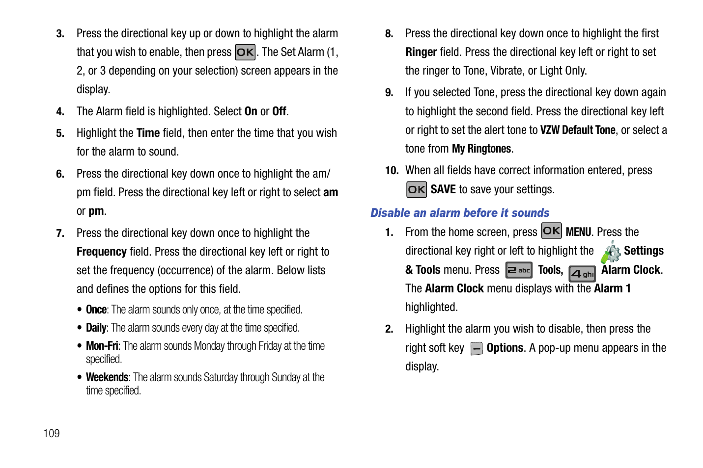 Disable an alarm before it sounds | Samsung SCH-U550ZNAVZW User Manual | Page 112 / 145