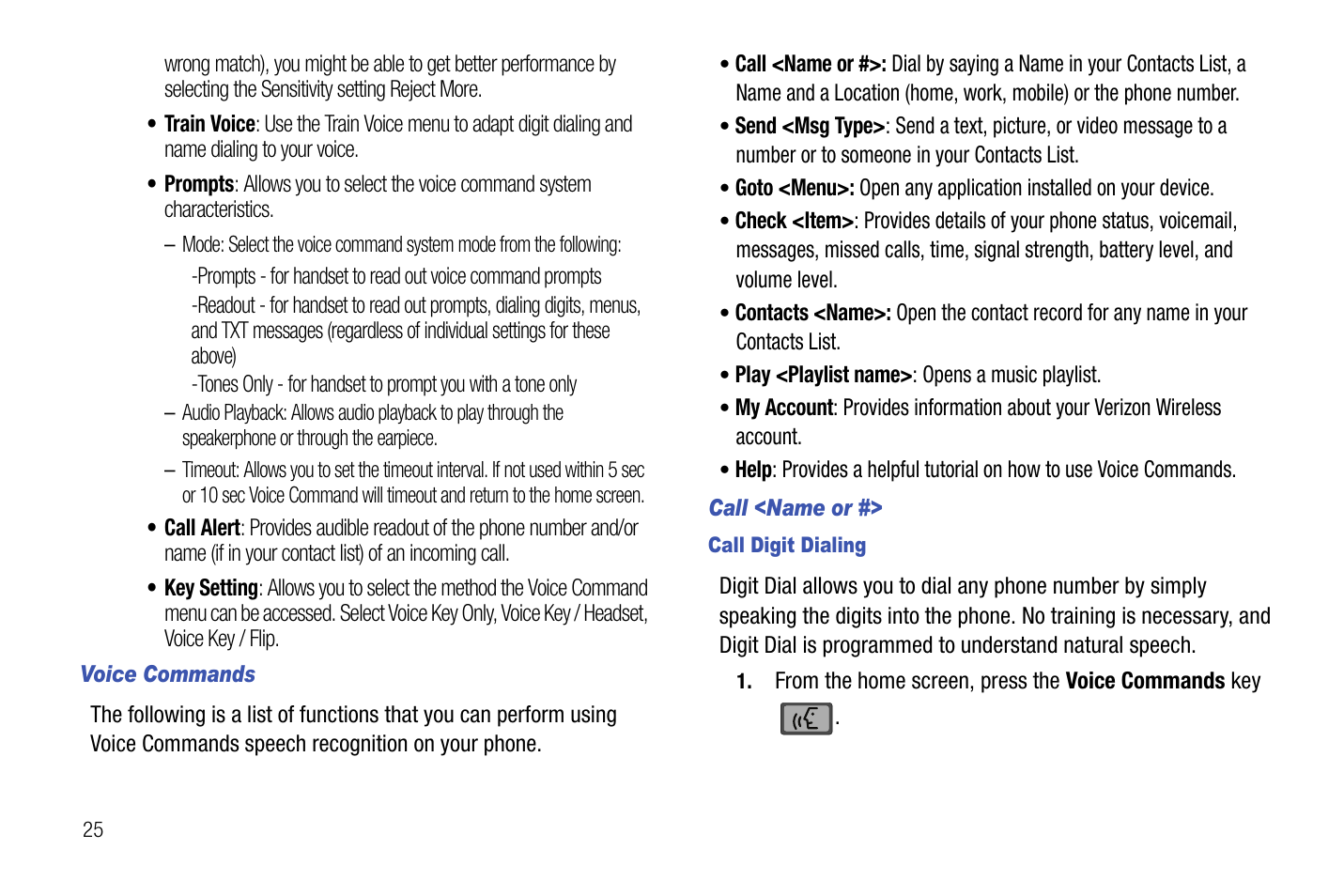 Voice commands, Call <name or | Samsung SCH-U550ZNAVZW User Manual | Page 28 / 145