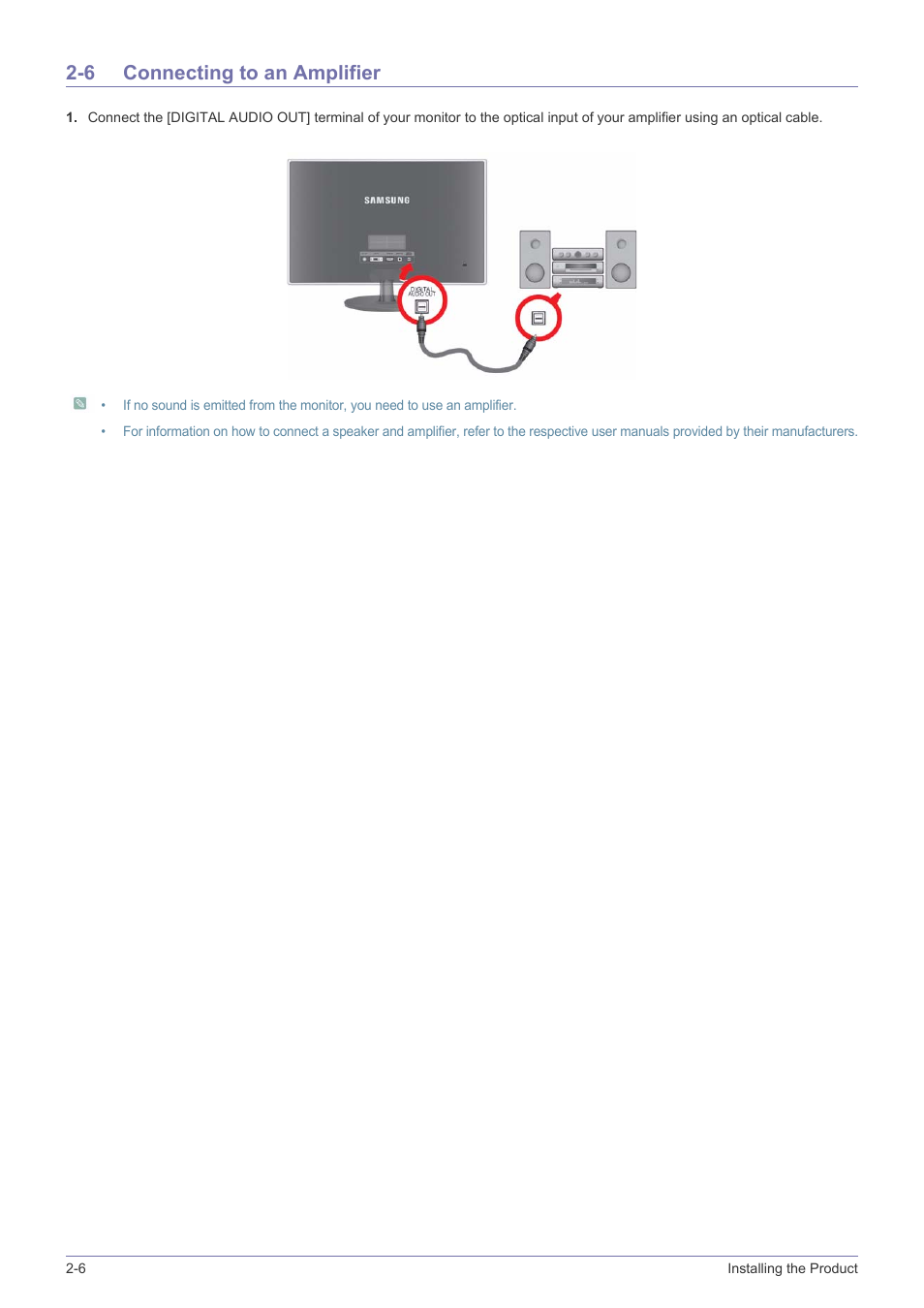 6 connecting to an amplifier, Connecting to an amplifier -6 | Samsung LS27EFHKUF-ZA User Manual | Page 17 / 45