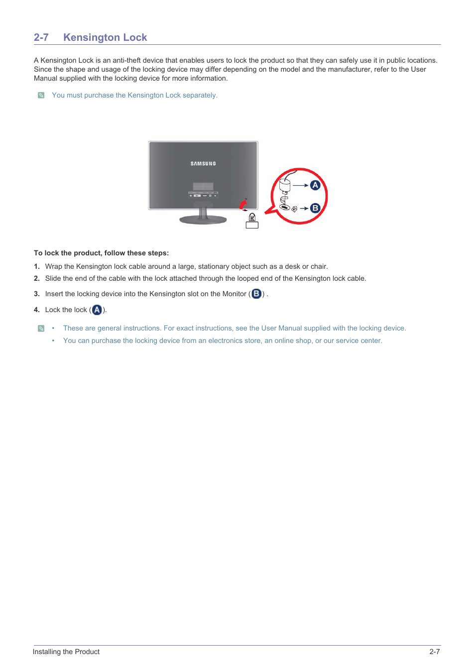 7 kensington lock, Kensington lock -7 | Samsung LS27EFHKUF-ZA User Manual | Page 18 / 45