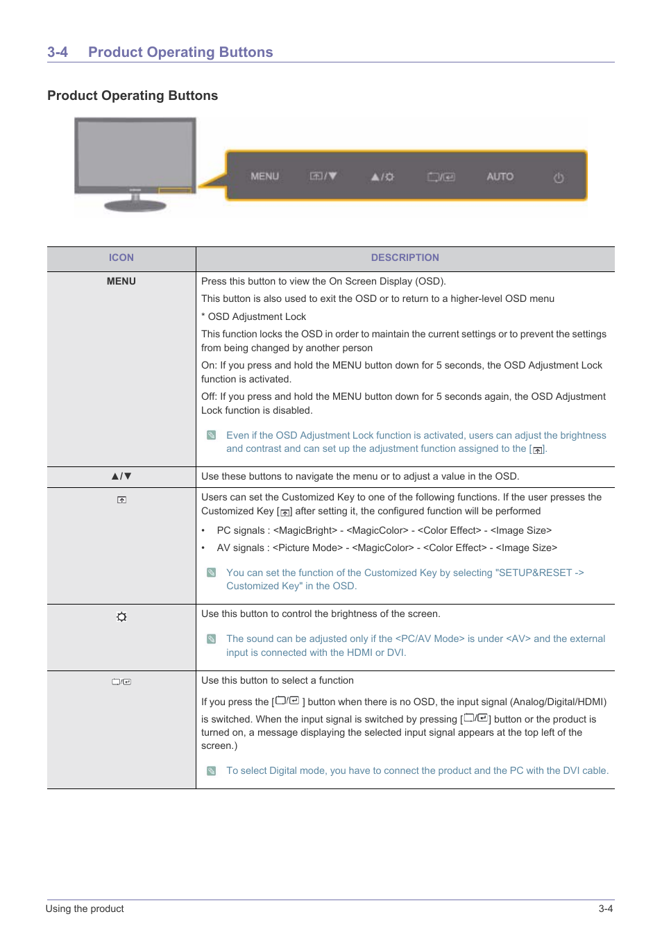 4 product operating buttons, Product operating buttons -4, Product operating buttons | Samsung LS27EFHKUF-ZA User Manual | Page 22 / 45