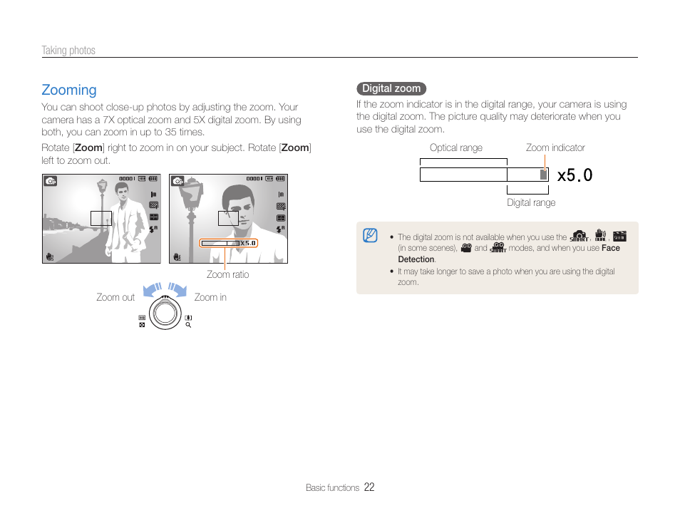 Zooming, Zooming ……………………………………… 22 | Samsung EC-PL200ZBPBUS User Manual | Page 23 / 100