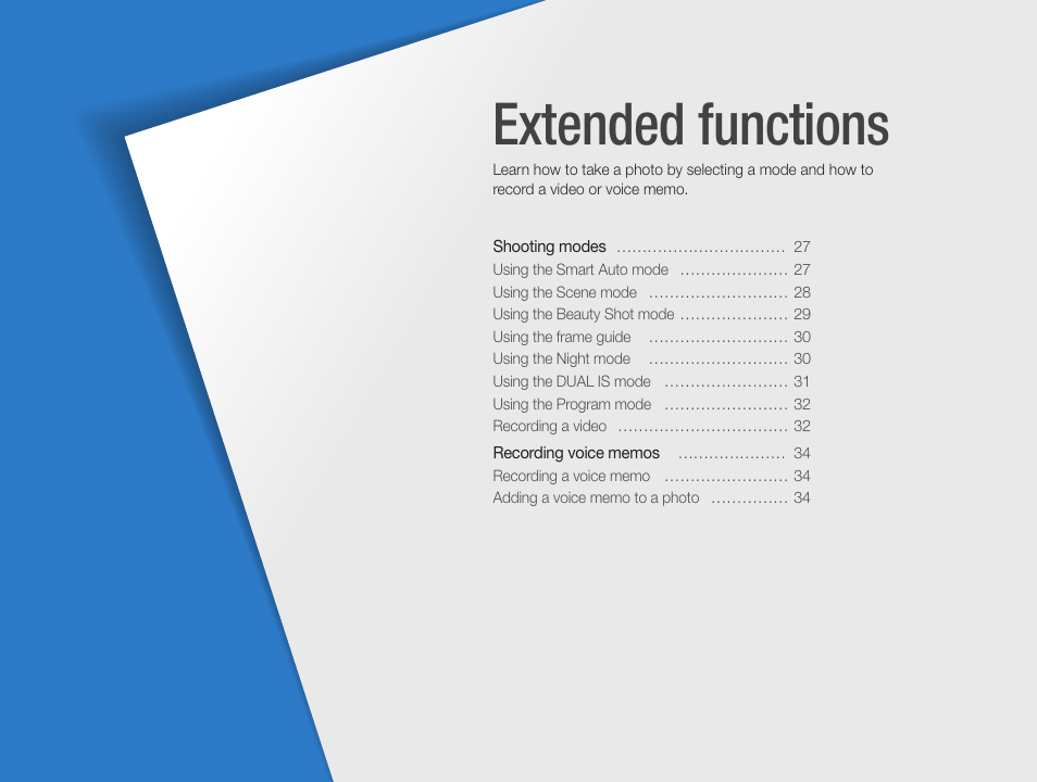 Extended functions | Samsung EC-PL200ZBPBUS User Manual | Page 27 / 100