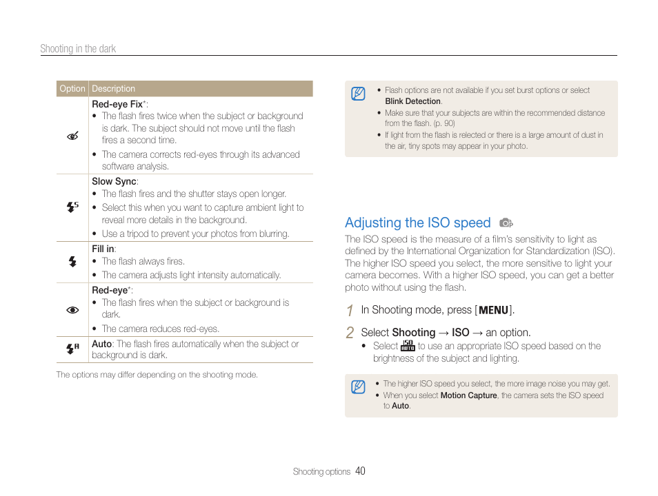 Adjusting the iso speed, Adjusting the iso speed …………………… 40 | Samsung EC-PL200ZBPBUS User Manual | Page 41 / 100