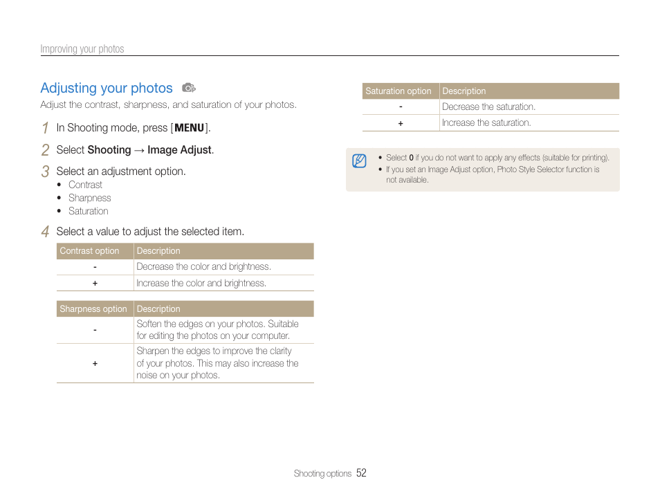 Adjusting your photos, Adjusting your photos ……………………… 52 | Samsung EC-PL200ZBPBUS User Manual | Page 53 / 100