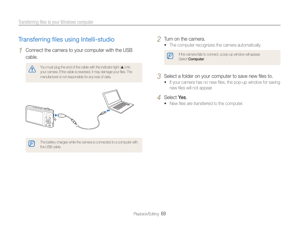 Transferring files using intelli-studio, Transferring files using intelli-studio ………… 69 | Samsung EC-PL200ZBPBUS User Manual | Page 70 / 100