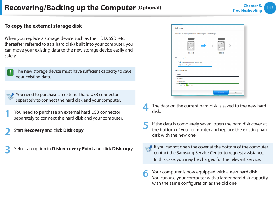 Recovering/backing up the computer | Samsung NP520U4C-A01UB User Manual | Page 113 / 154