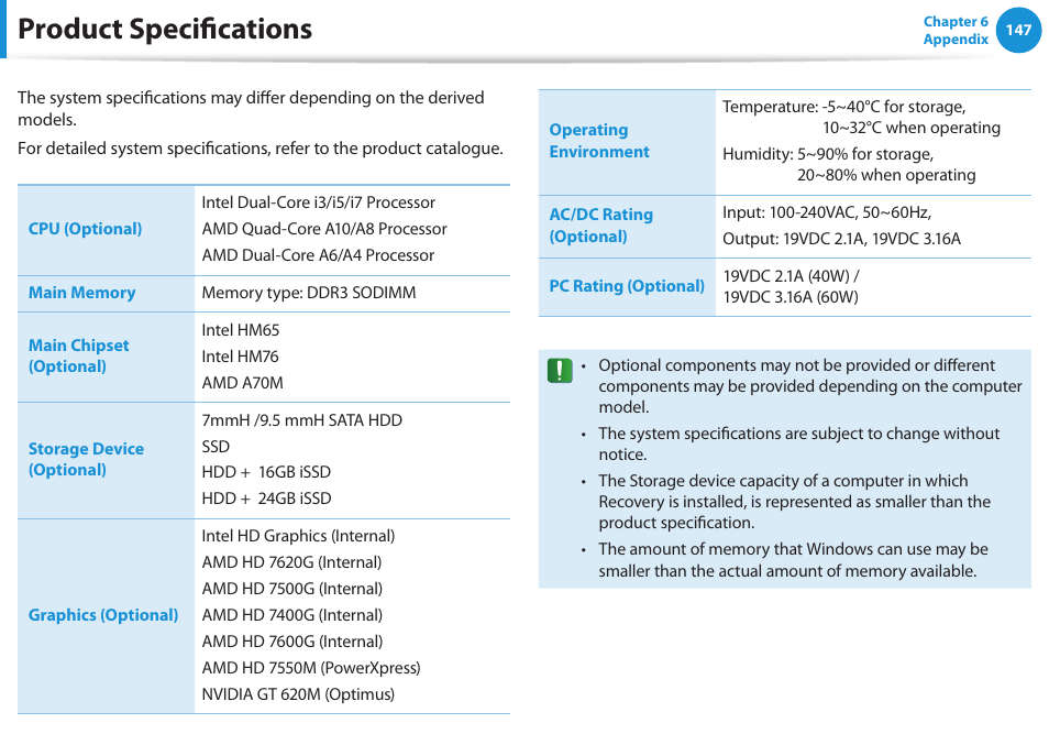 Product specifications | Samsung NP520U4C-A01UB User Manual | Page 148 / 154