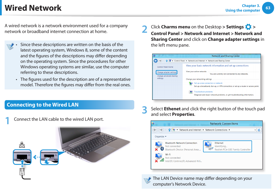 Wired network | Samsung NP520U4C-A01UB User Manual | Page 64 / 154