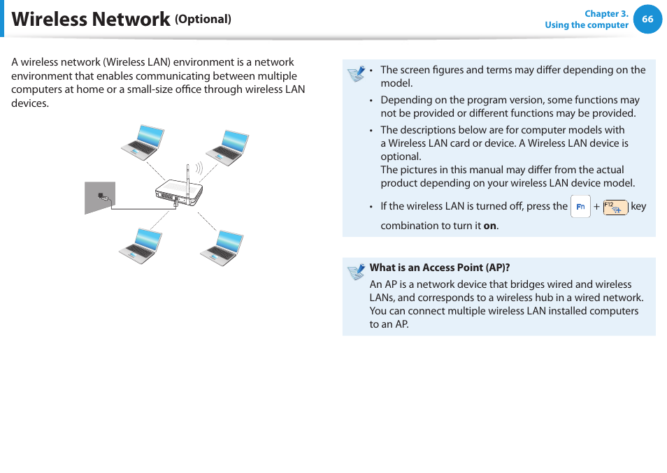 Wireless network (optional), Wireless network | Samsung NP520U4C-A01UB User Manual | Page 67 / 154