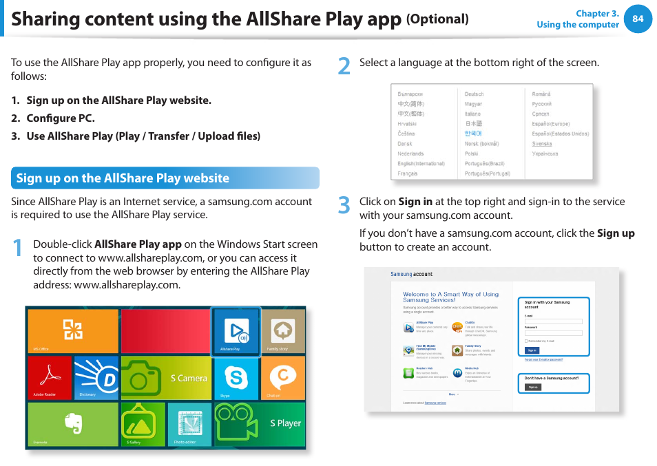 Sharing content using the allshare play app | Samsung NP520U4C-A01UB User Manual | Page 85 / 154