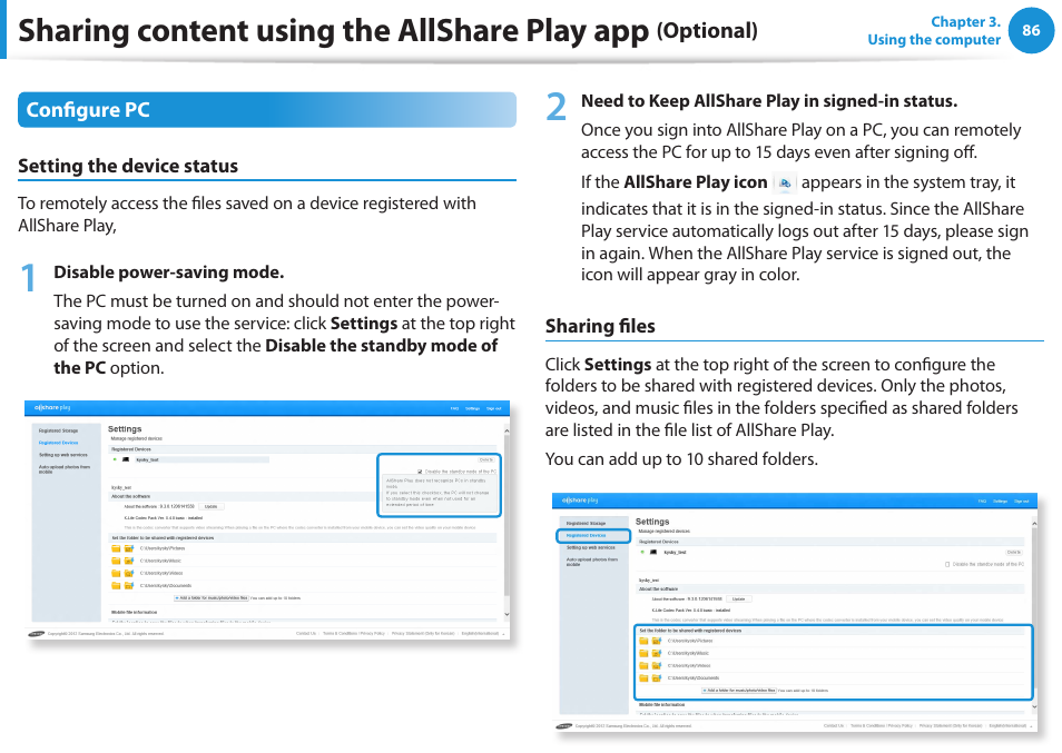 Sharing content using the allshare play app | Samsung NP520U4C-A01UB User Manual | Page 87 / 154