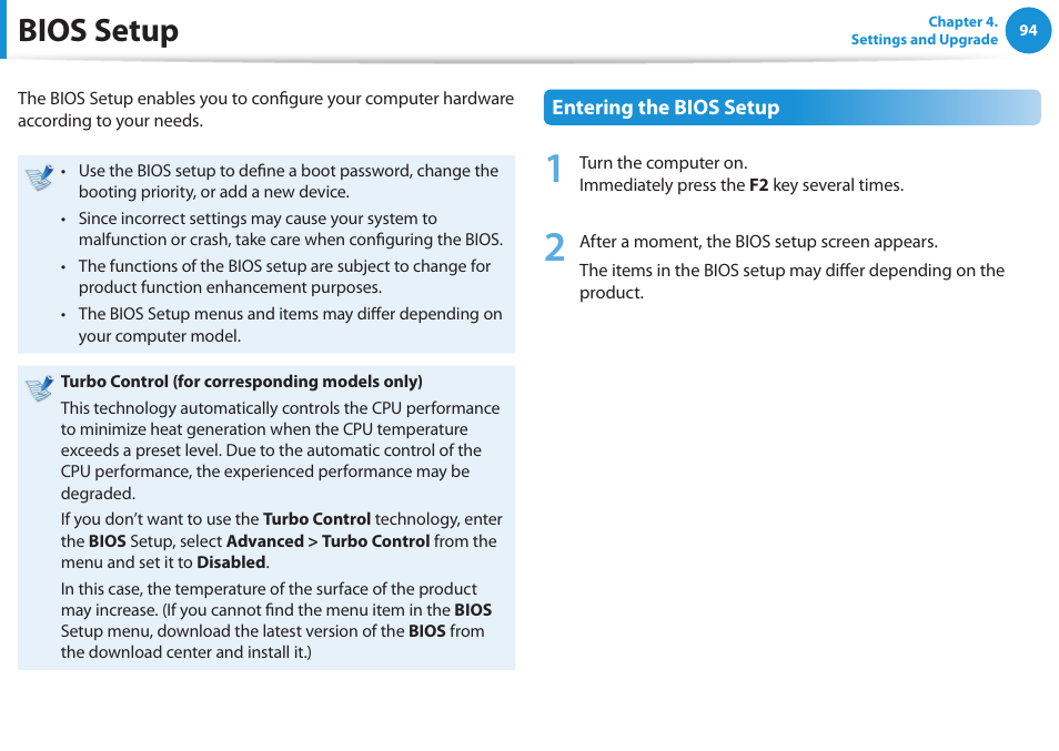 Bios setup | Samsung NP520U4C-A01UB User Manual | Page 95 / 154