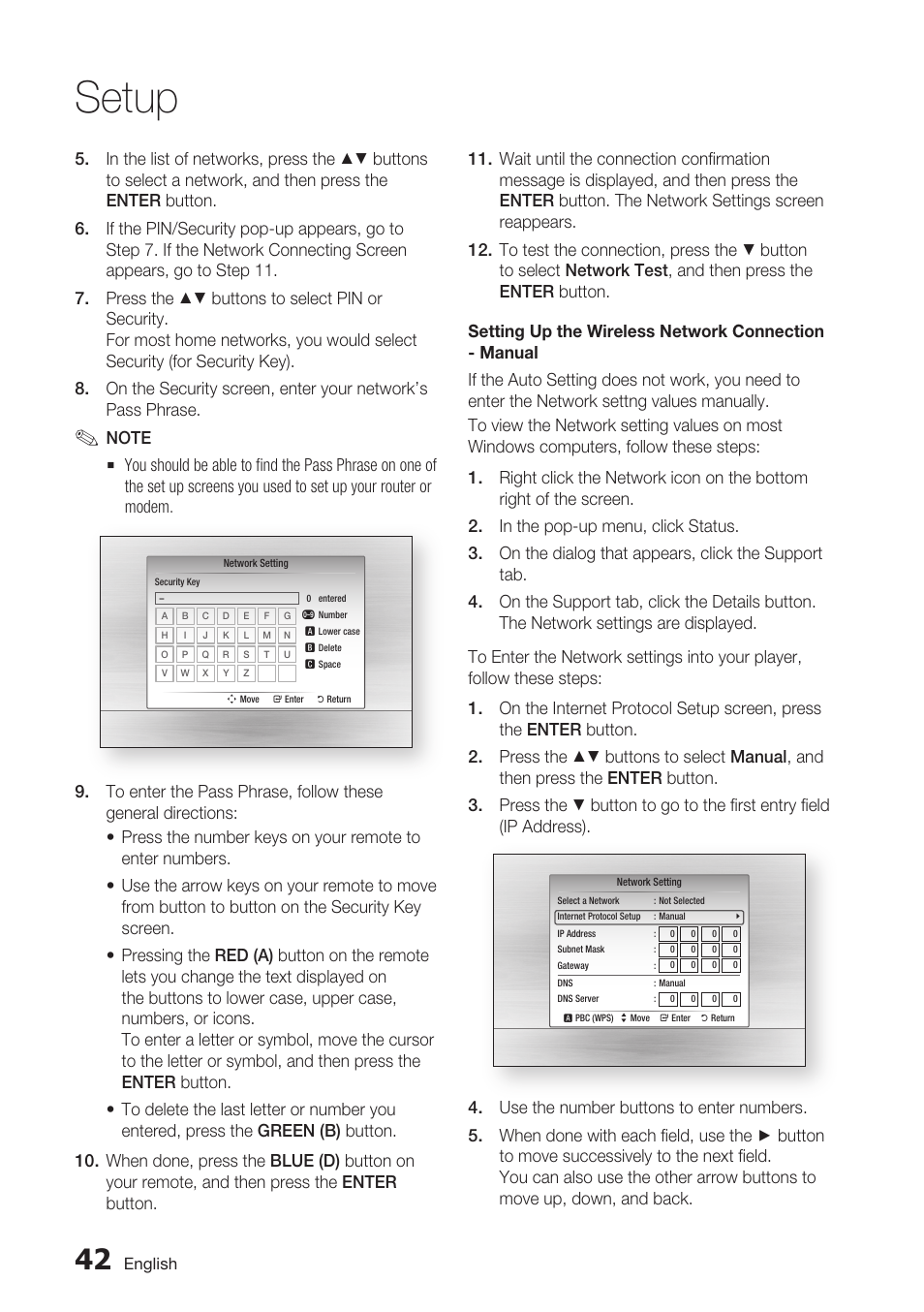 Setup | Samsung BD-C7900-XAA User Manual | Page 42 / 74