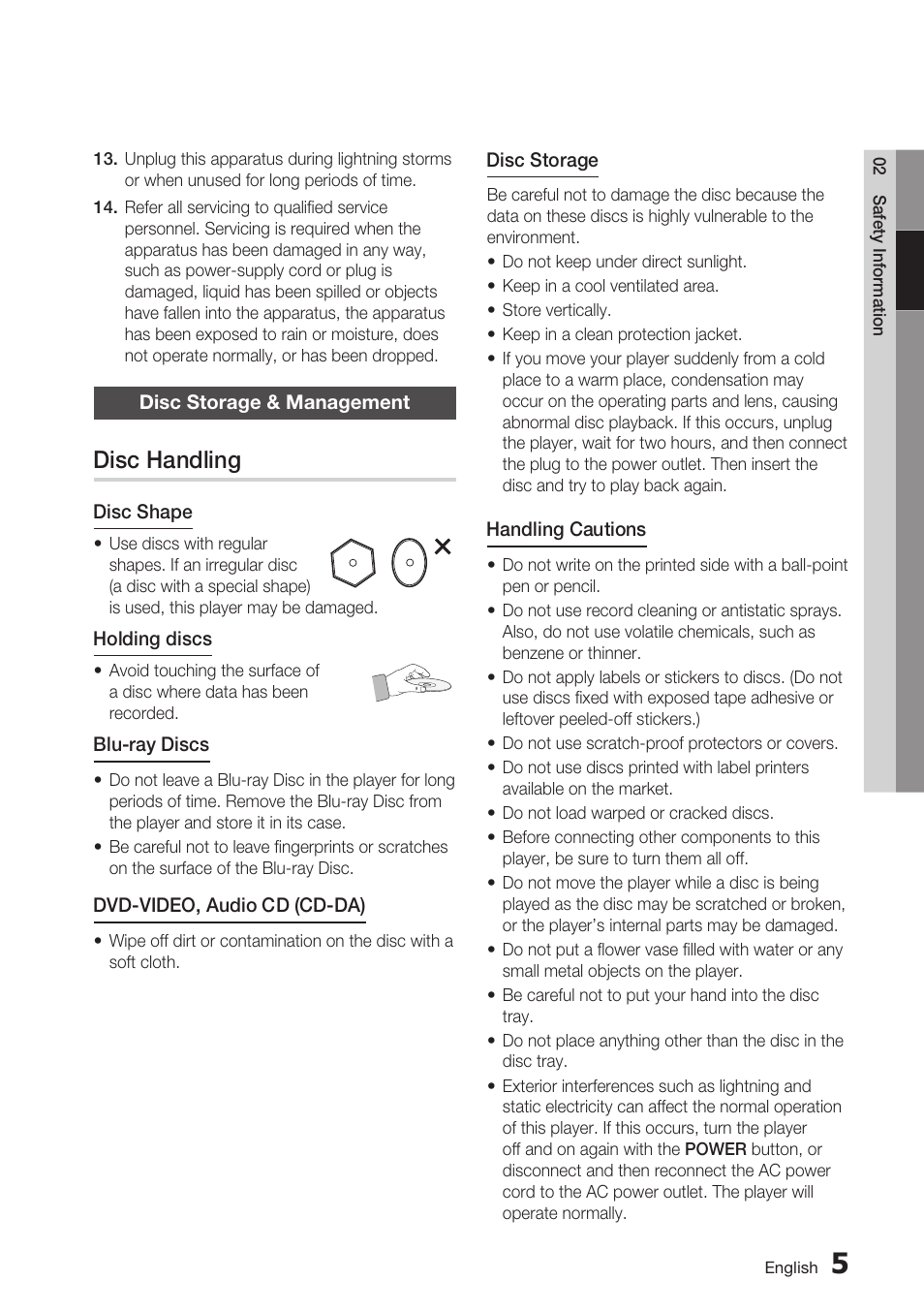 Disc storage & management, Disc handling | Samsung BD-C7900-XAA User Manual | Page 5 / 74