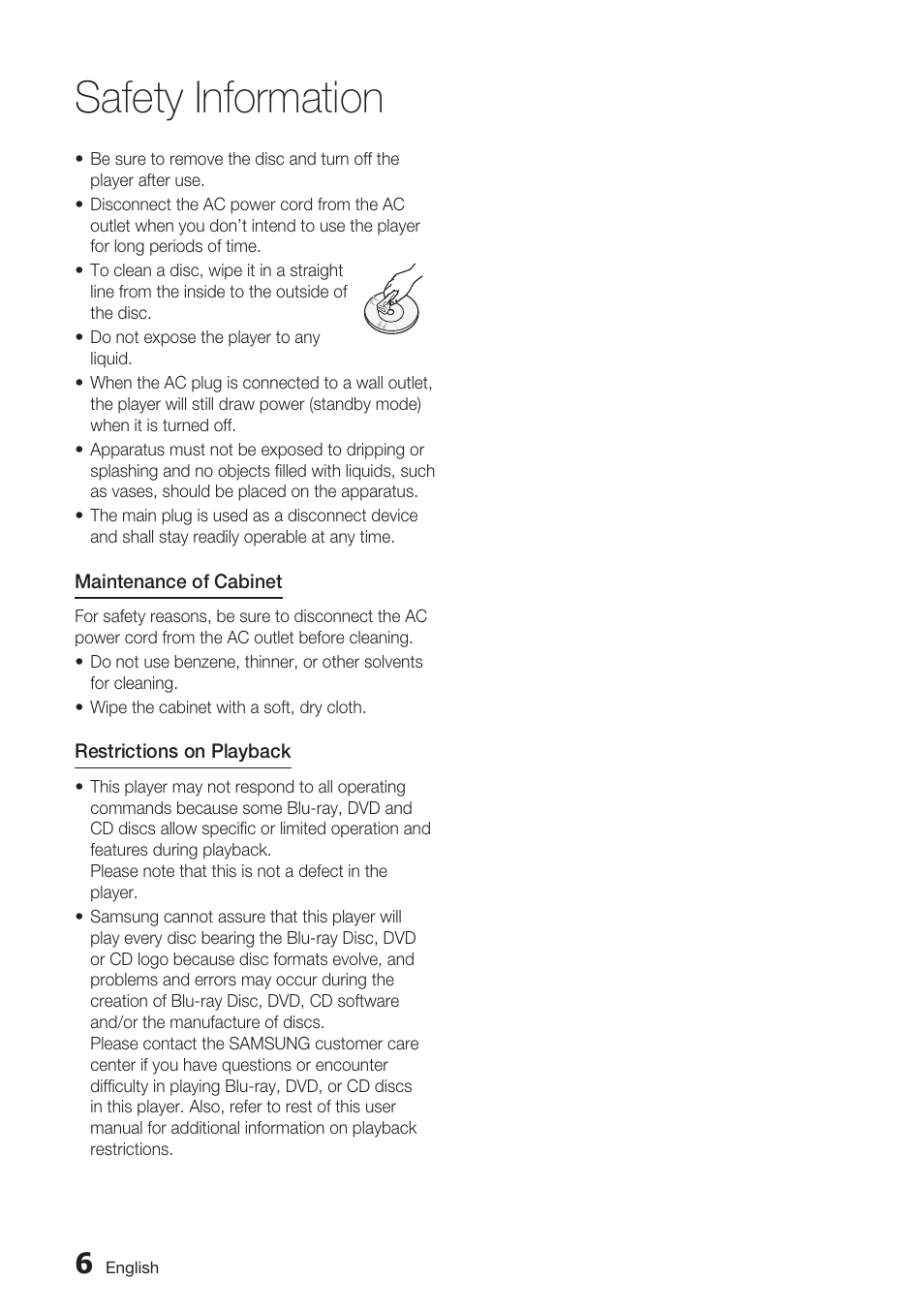 Safety information | Samsung BD-C7900-XAA User Manual | Page 6 / 74
