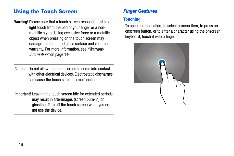 Using the touch screen | Samsung SM-P605VZKEVZW User Manual | Page 23 / 138