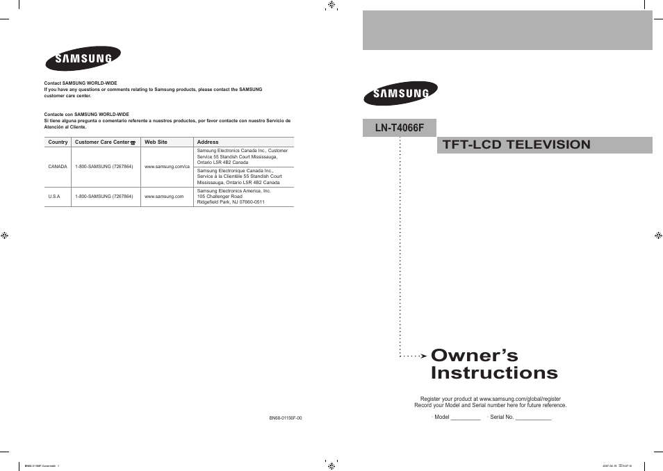 Samsung LNT4066FX-XAA User Manual | 178 pages