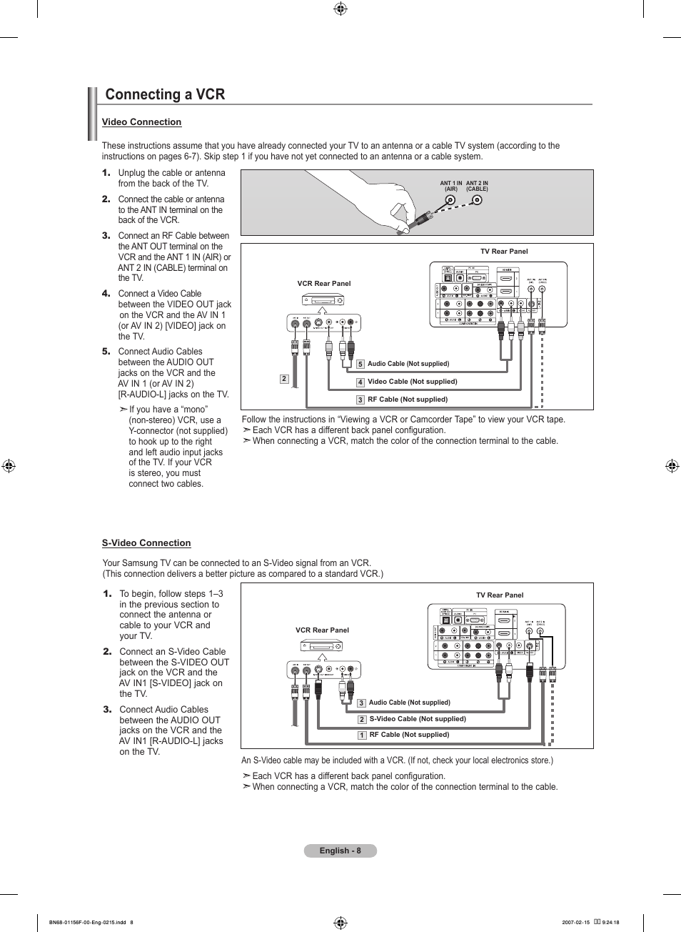Connecting a vcr | Samsung LNT4066FX-XAA User Manual | Page 10 / 178
