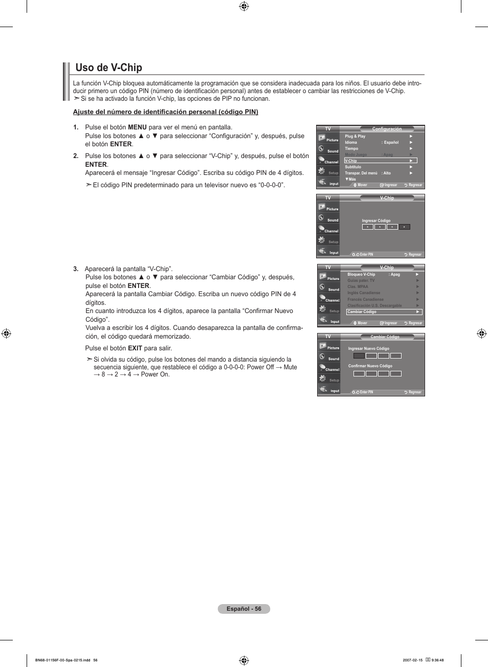 Uso de v-chip | Samsung LNT4066FX-XAA User Manual | Page 146 / 178