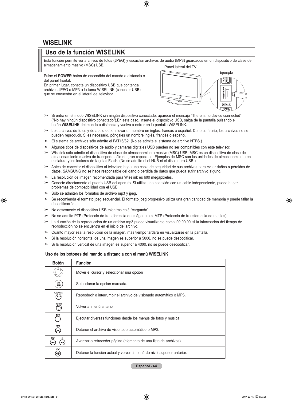 Wiselink, Uso de la función wiselink | Samsung LNT4066FX-XAA User Manual | Page 154 / 178