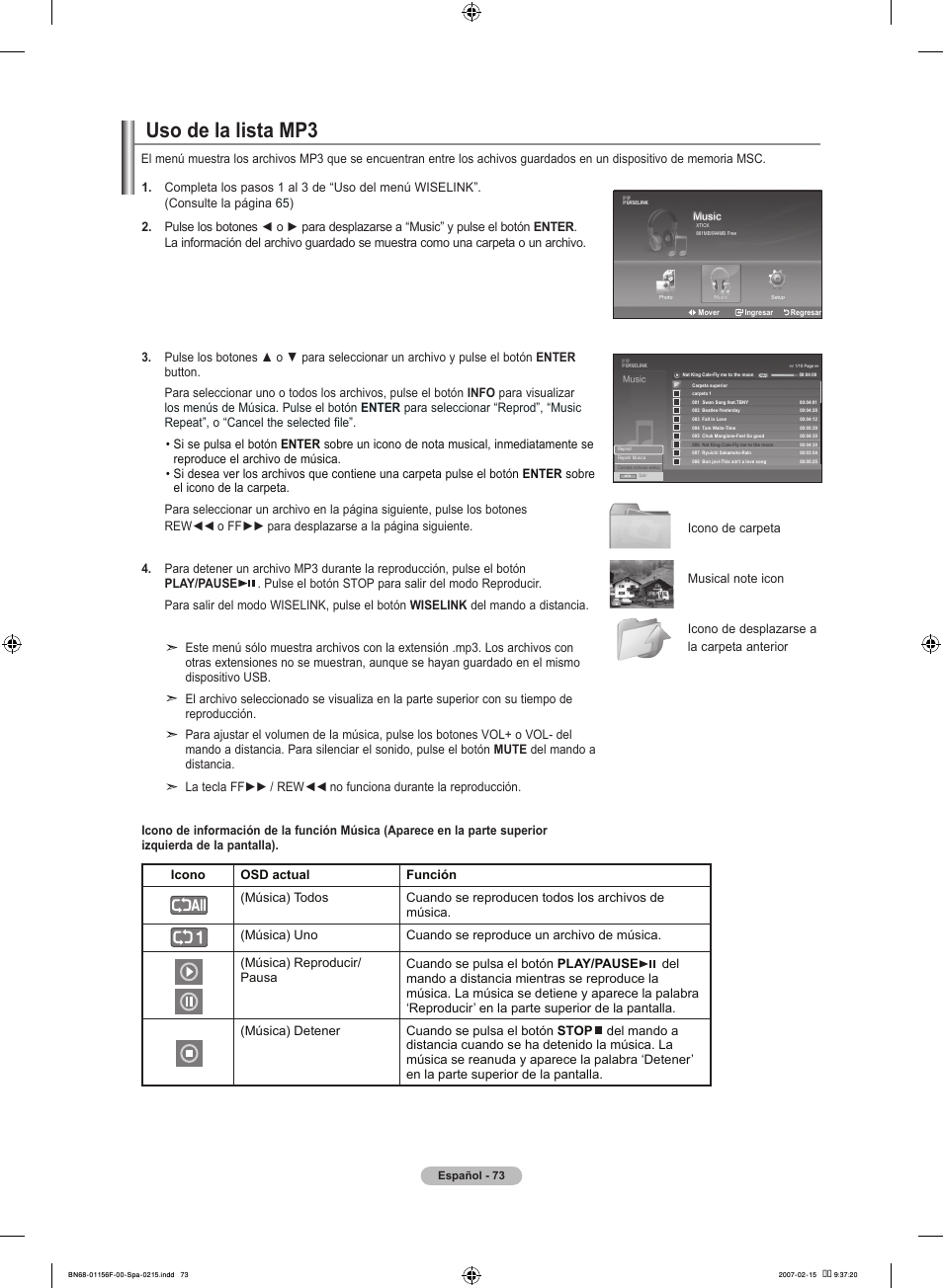 Uso de la lista mp | Samsung LNT4066FX-XAA User Manual | Page 163 / 178