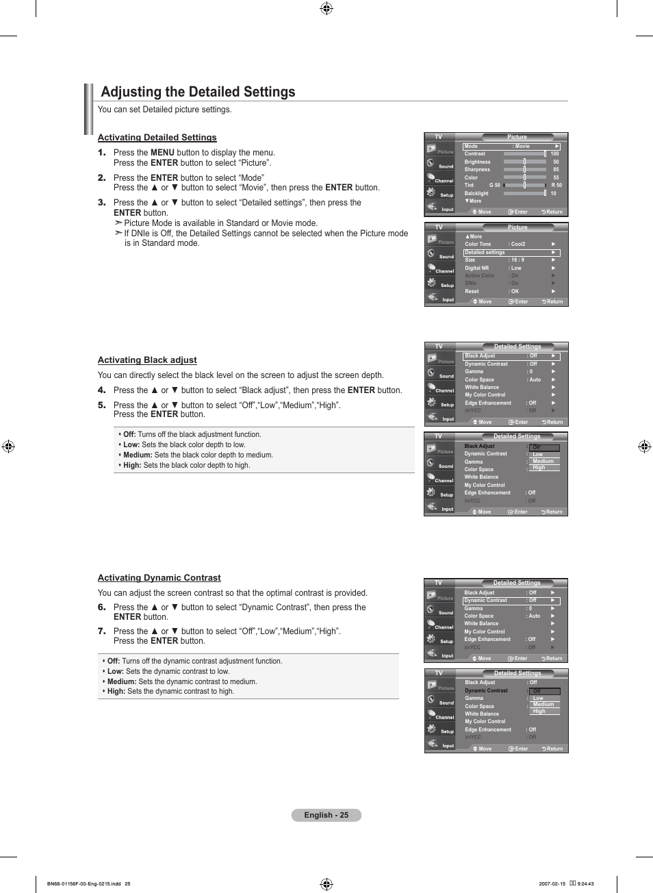 Adjusting the detailed settings | Samsung LNT4066FX-XAA User Manual | Page 27 / 178