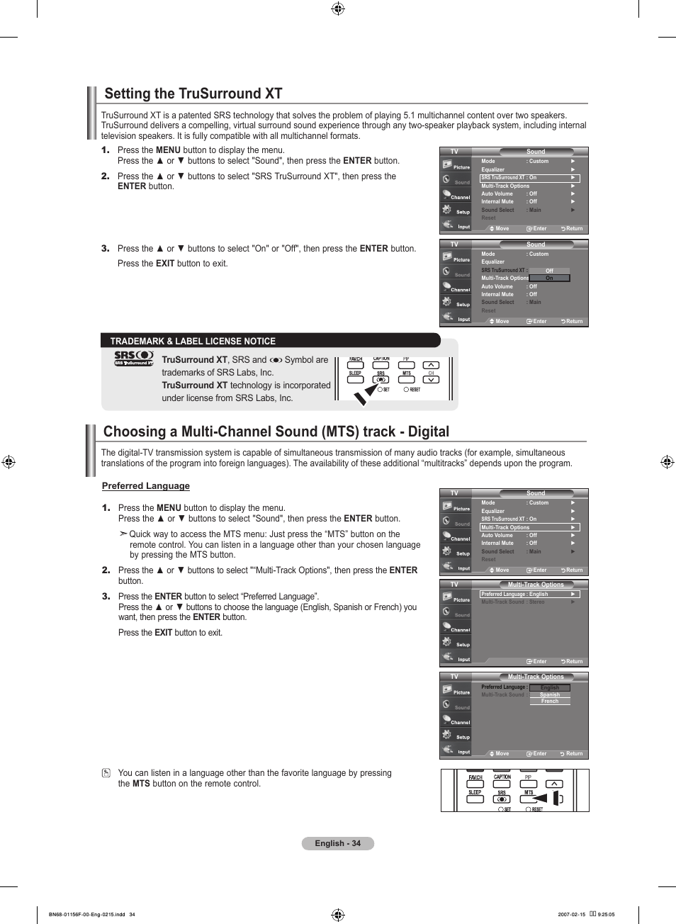 Setting the trusurround xt | Samsung LNT4066FX-XAA User Manual | Page 36 / 178