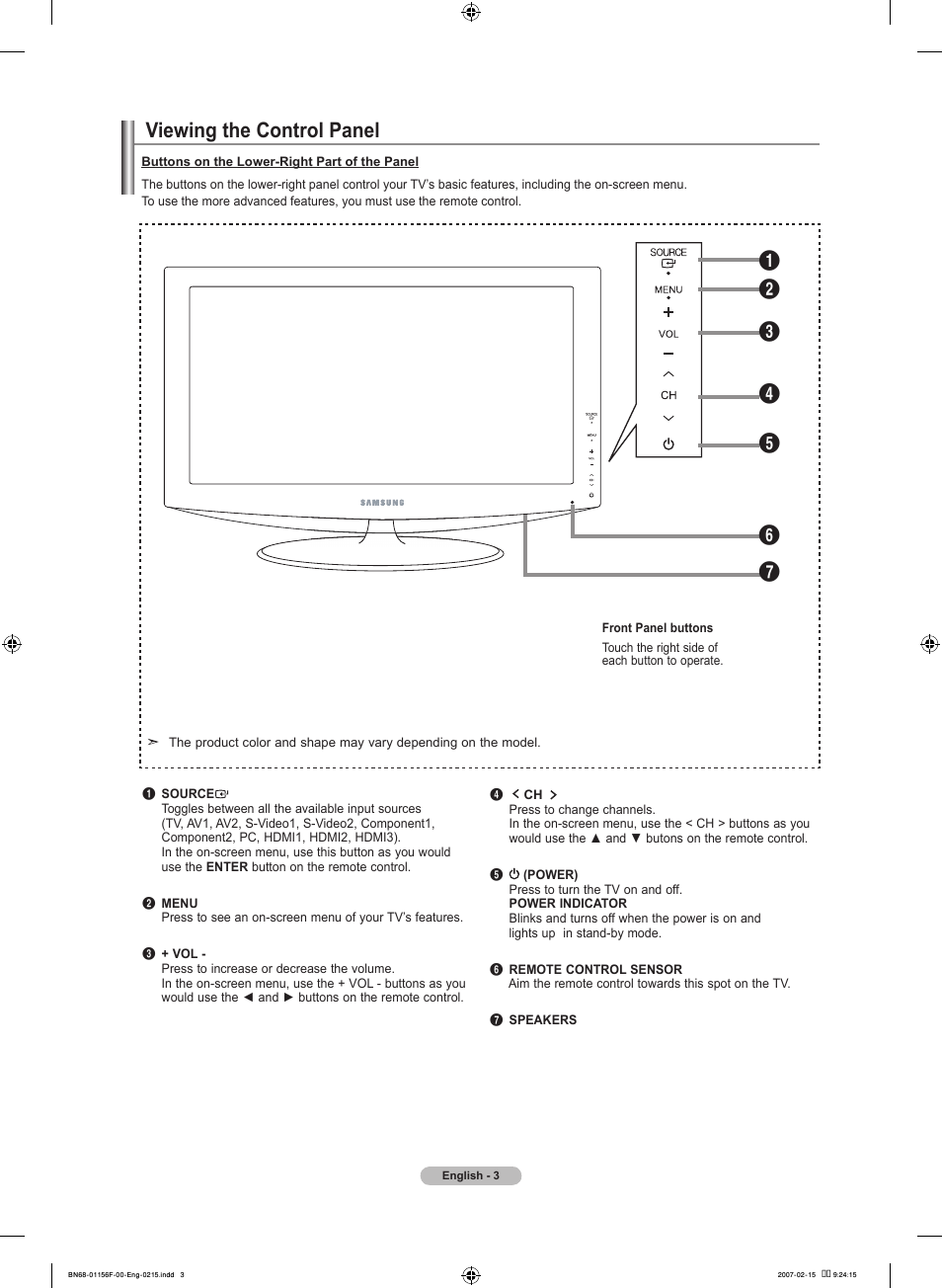 Viewing the control panel | Samsung LNT4066FX-XAA User Manual | Page 5 / 178