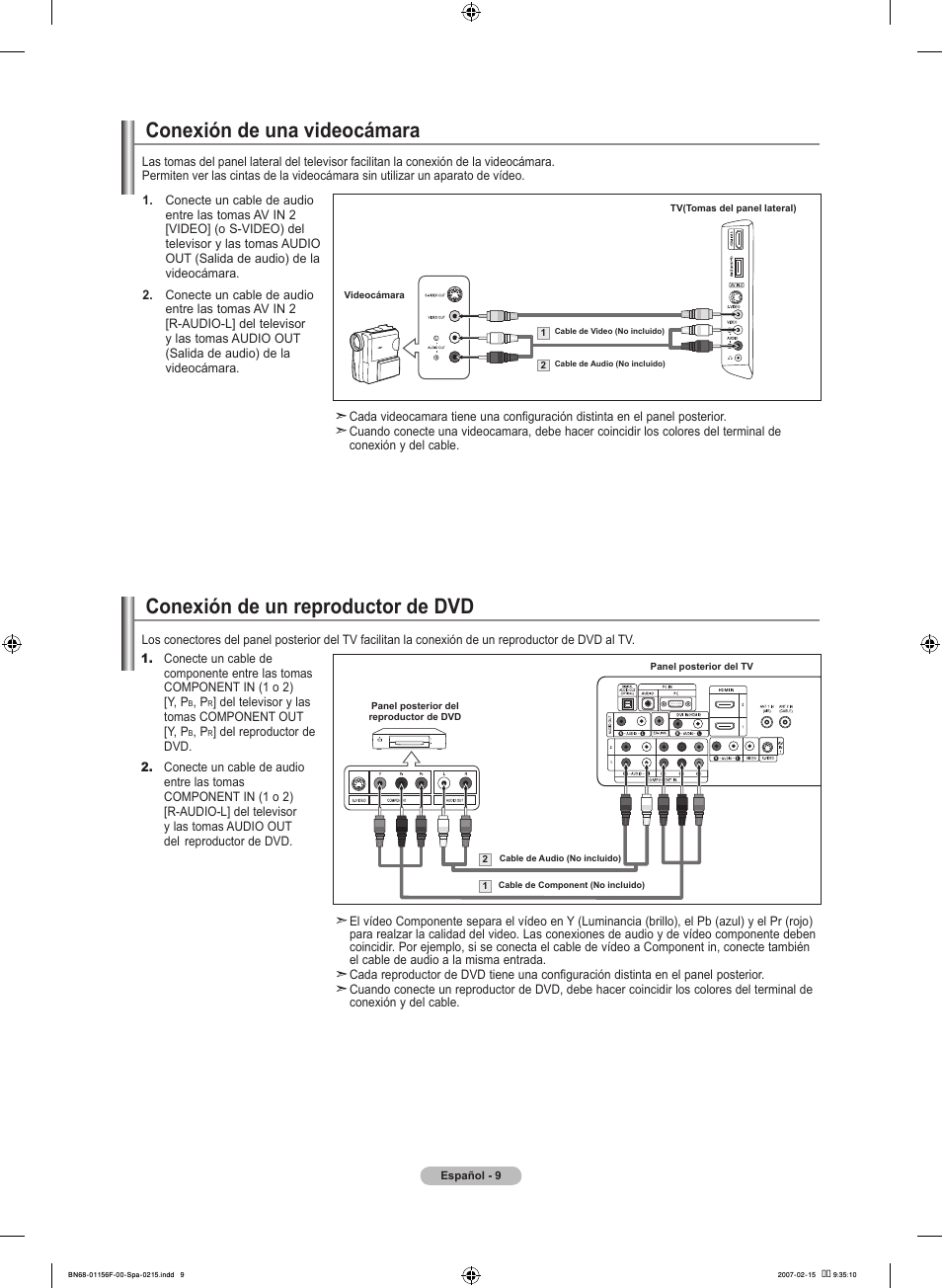 Conexión de un reproductor de dvd, Conexión de una videocámara | Samsung LNT4066FX-XAA User Manual | Page 99 / 178