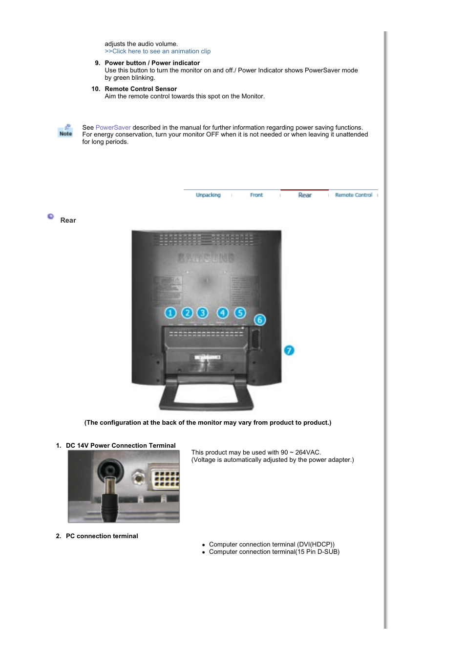 Rear | Samsung RT19FSSS User Manual | Page 12 / 62