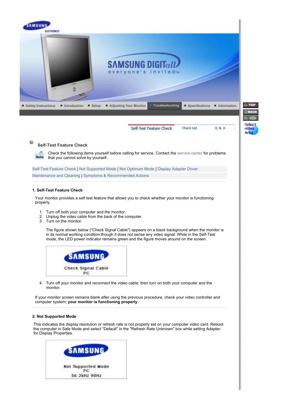 Troubleshooting, Self-test feature check | Samsung RT19FSSS User Manual | Page 38 / 62