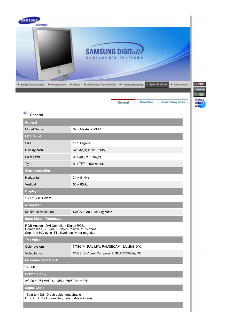 Specifications, General | Samsung RT19FSSS User Manual | Page 43 / 62