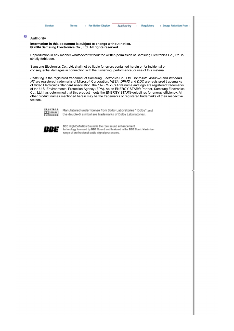 Authority | Samsung RT19FSSS User Manual | Page 52 / 62