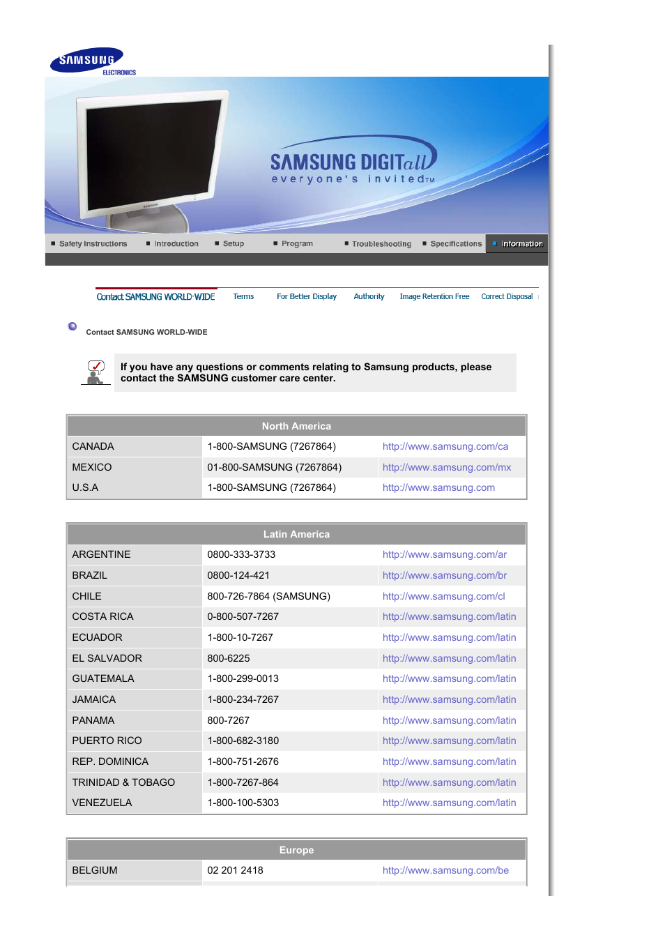 Contact samsung world wide | Samsung LS19HJDQHV-XAA User Manual | Page 57 / 63