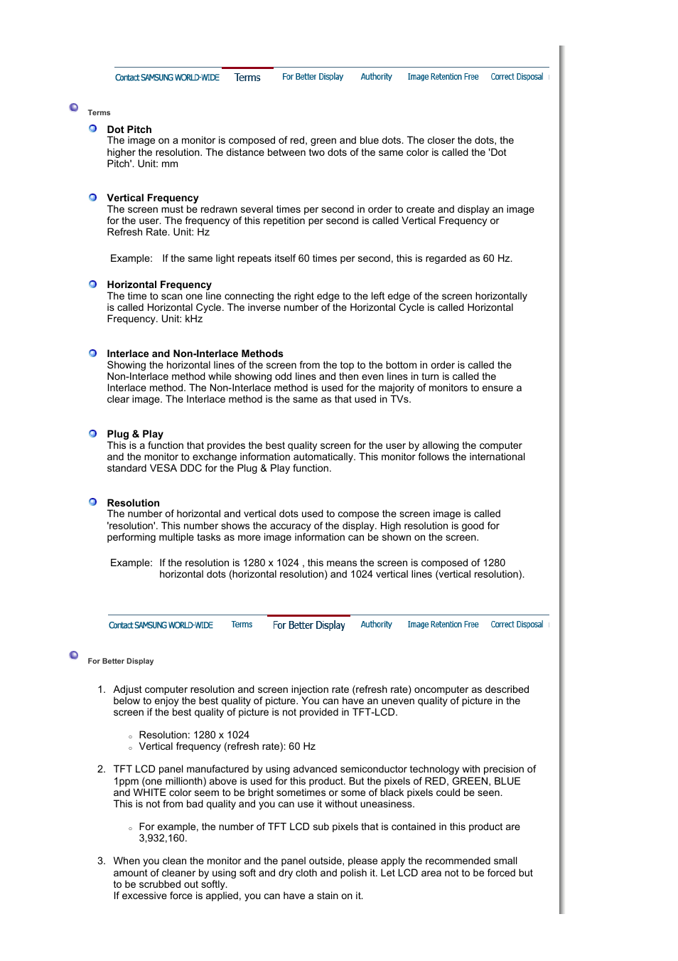 Terms, For better display | Samsung LS19HJDQHV-XAA User Manual | Page 59 / 63