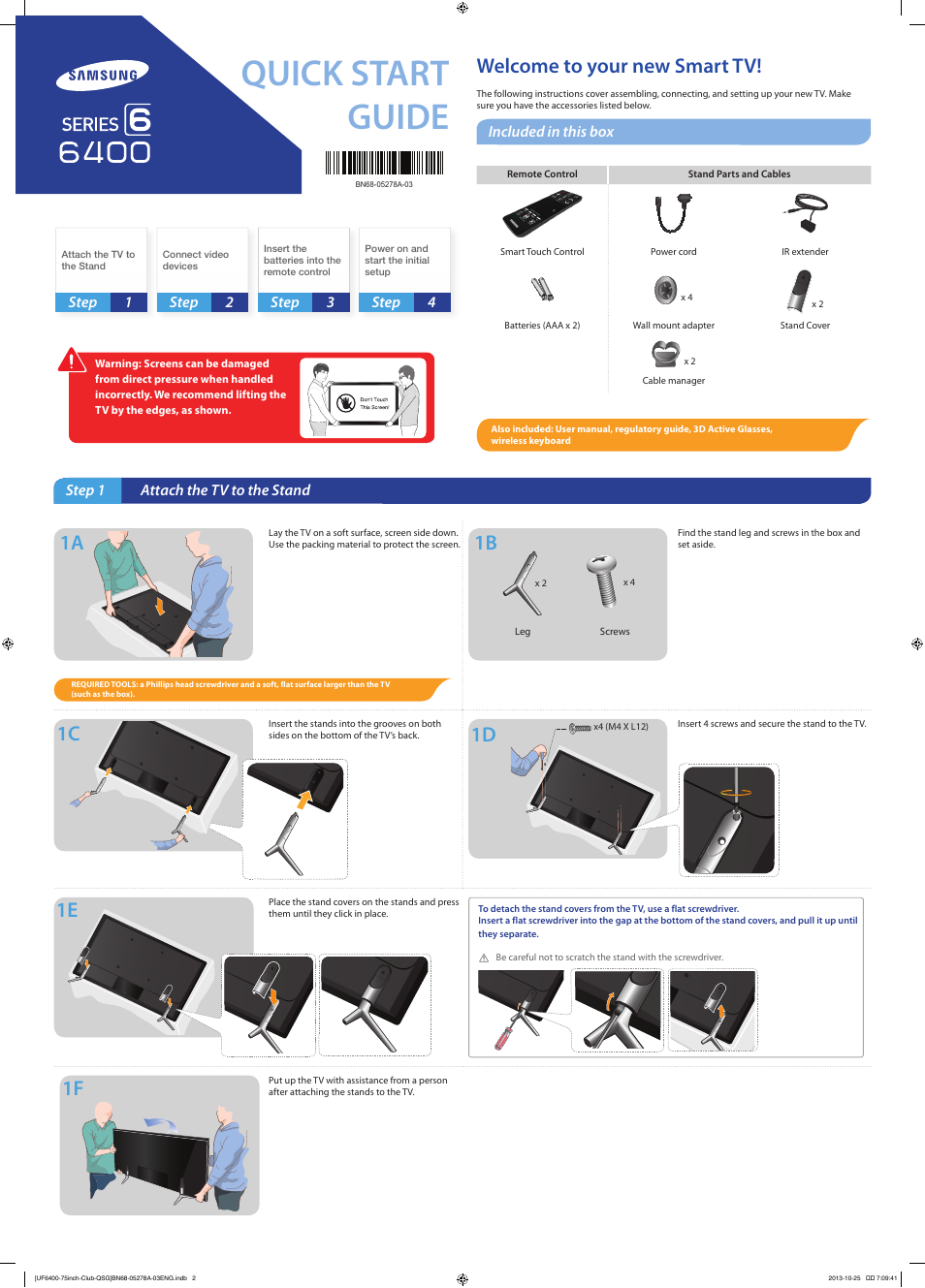 Samsung UN75F6400CFXZA User Manual | 2 pages