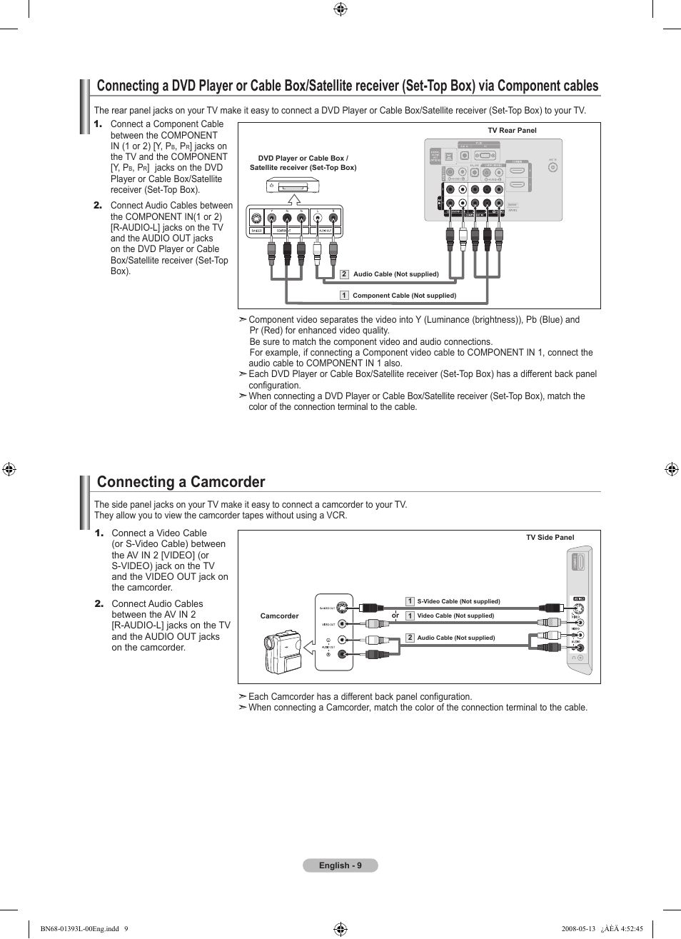 Connecting a camcorder | Samsung LN32A540P2DXZA User Manual | Page 11 / 133
