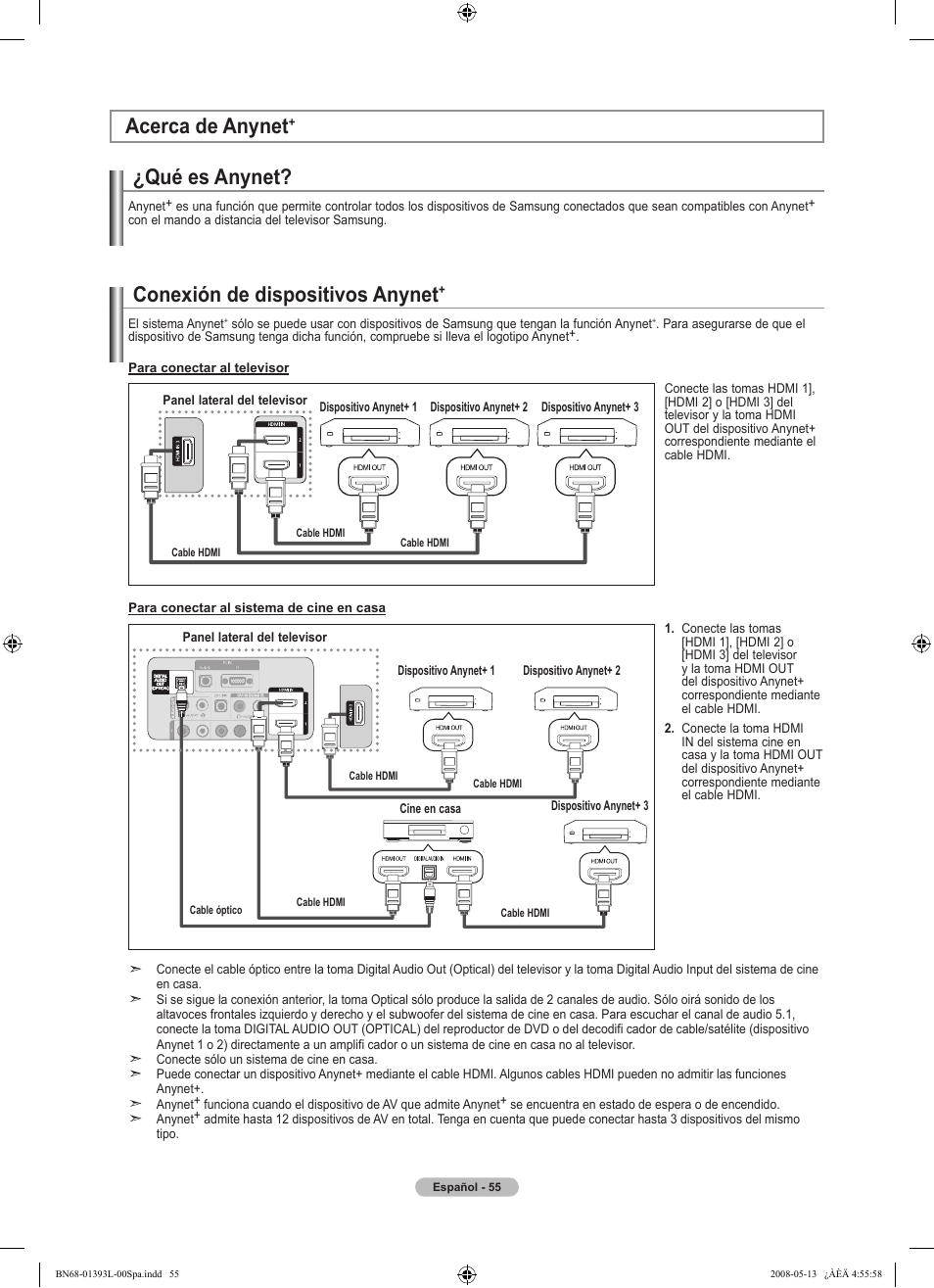 Qué es anynet, Conexión de dispositivos anynet, Acerca de anynet | Samsung LN32A540P2DXZA User Manual | Page 123 / 133