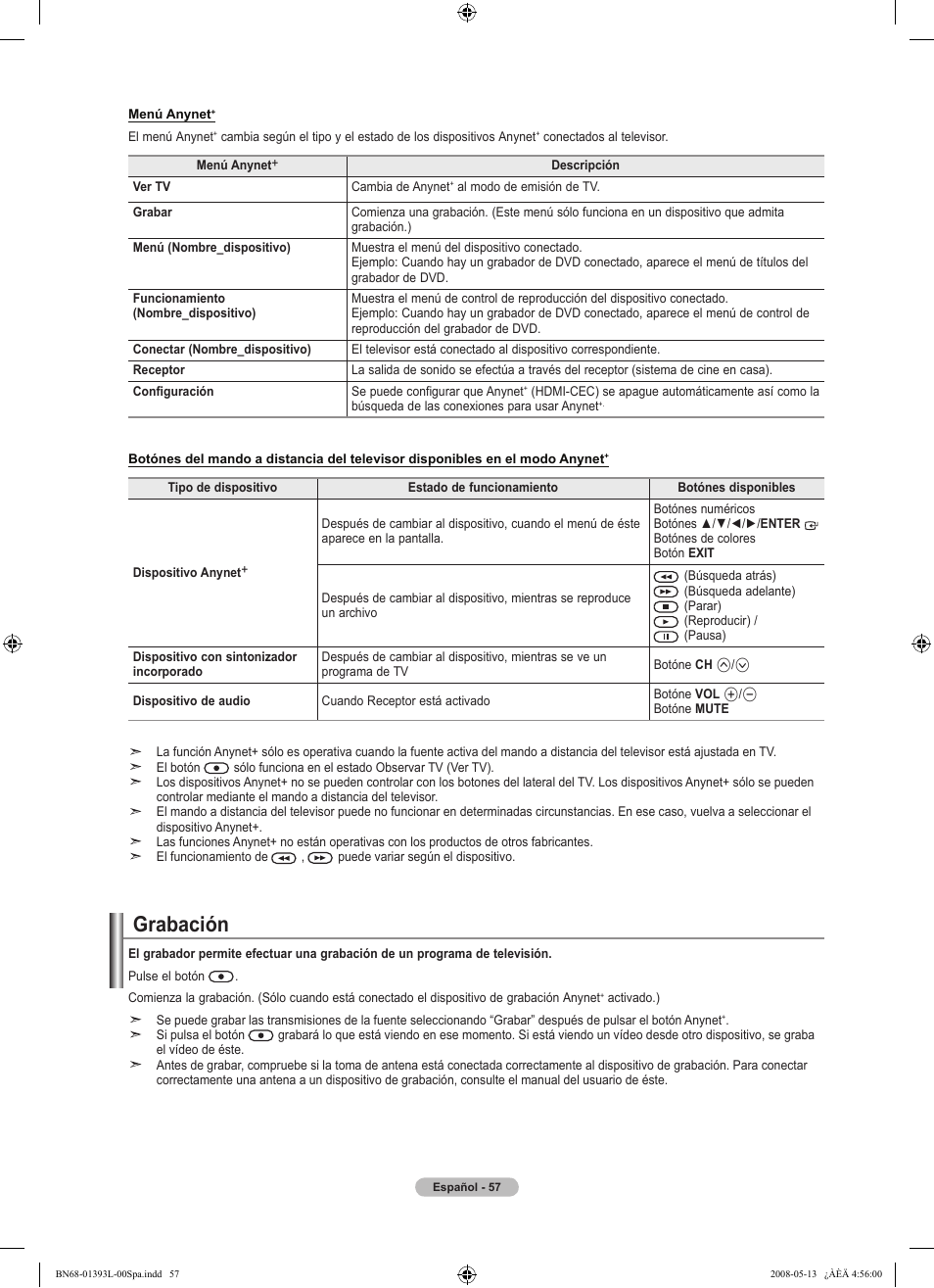 Grabación | Samsung LN32A540P2DXZA User Manual | Page 125 / 133