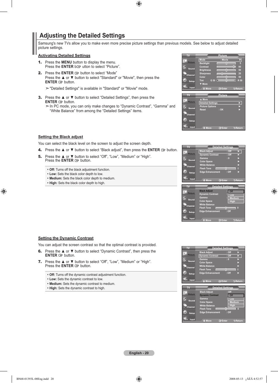 Adjusting the detailed settings | Samsung LN32A540P2DXZA User Manual | Page 22 / 133